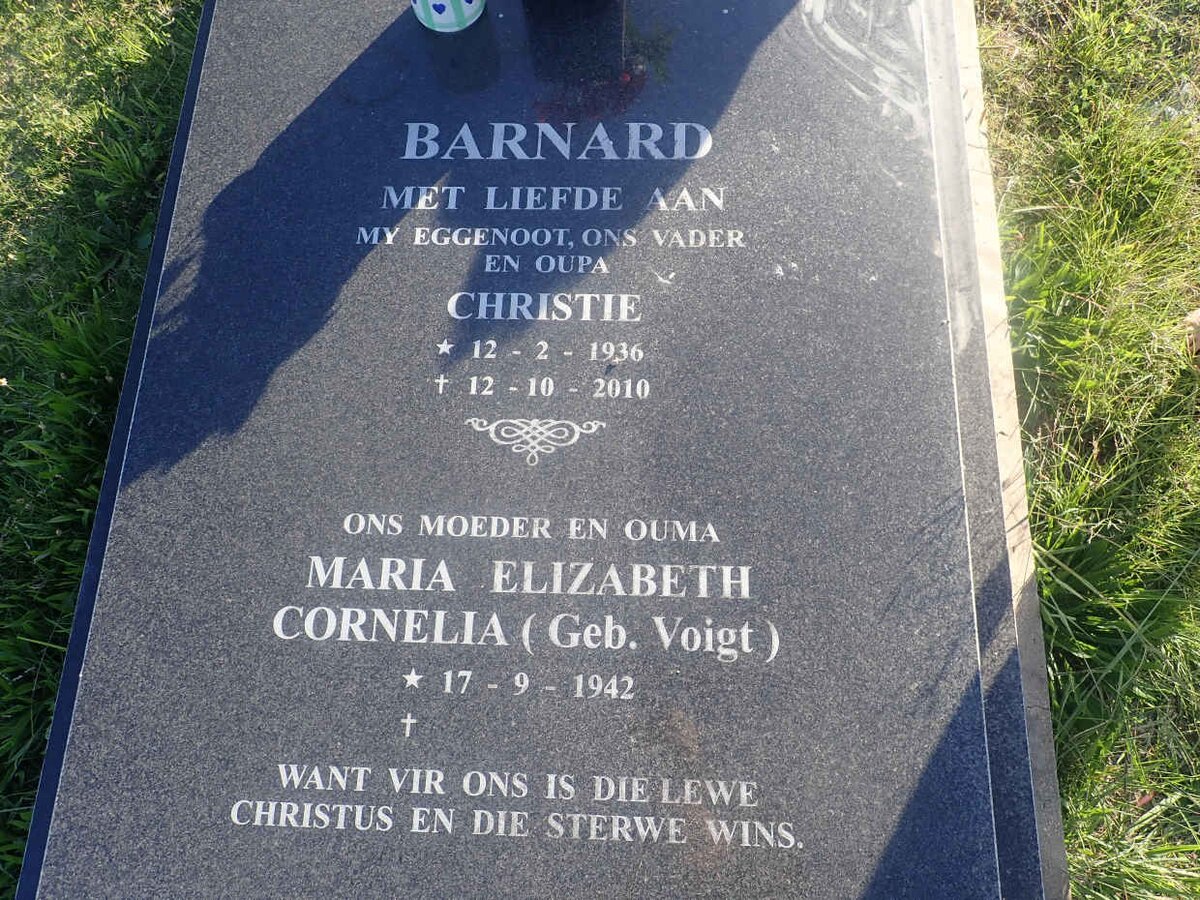 BARNARD Christie 1936-2010 &amp; Maria Elizabeth Cornelia VOIGT 1942-