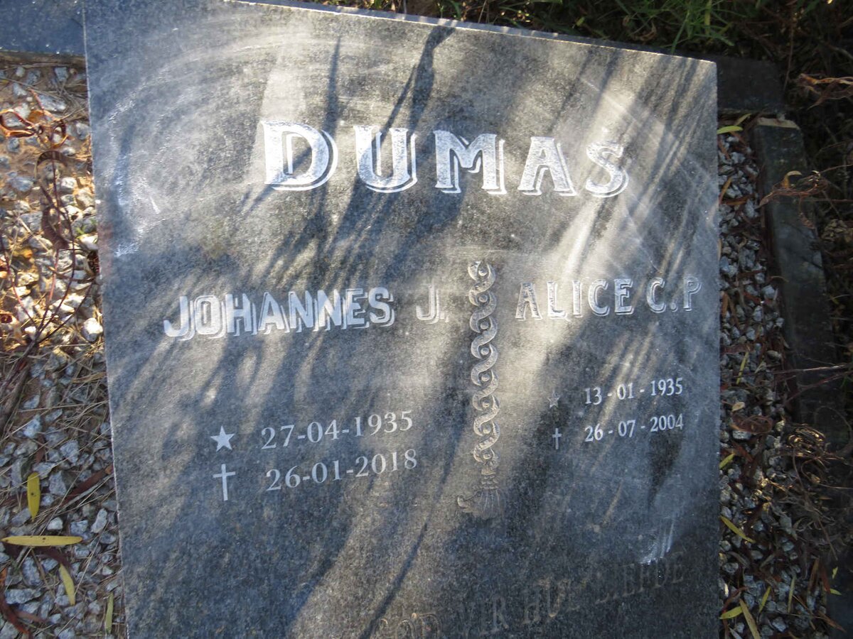 DUMAS Johannes Jacobus 1935-2018 &amp; Alice C.P. 1935-2004