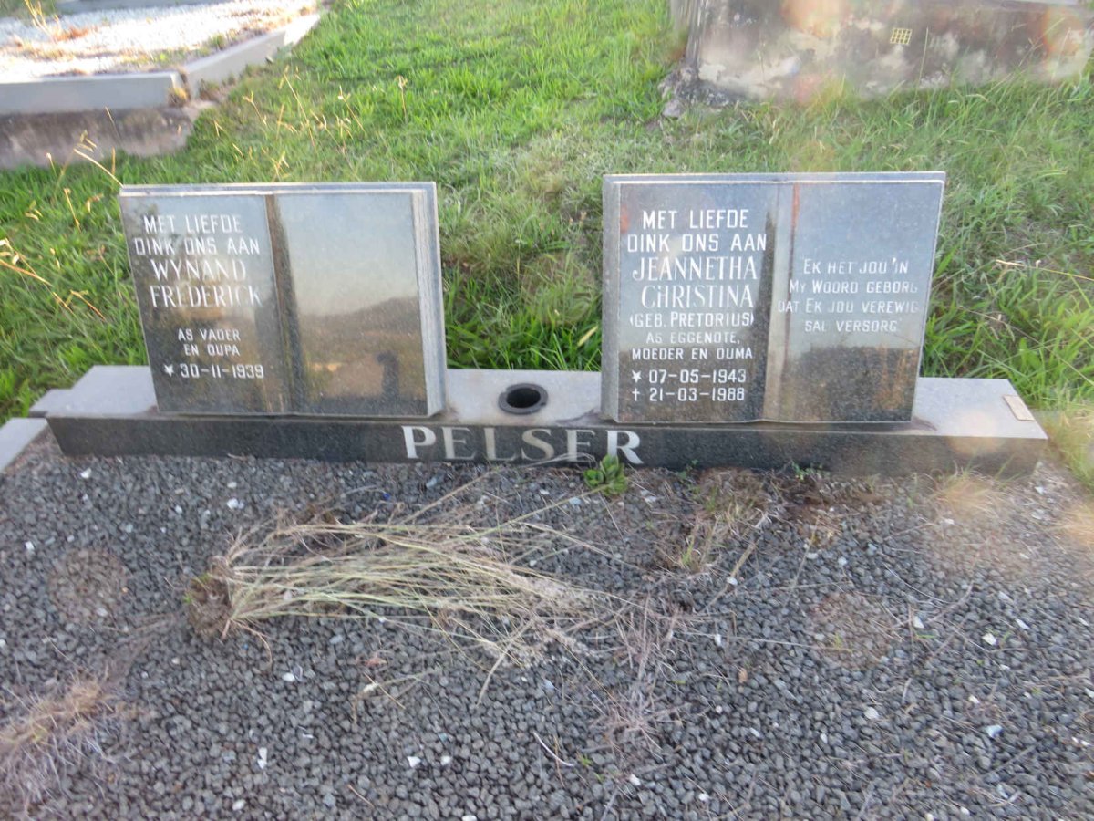 PELSER Wynand Frederick 1939- &amp; Jeannetha Christina PRETORIUS 1943-1988