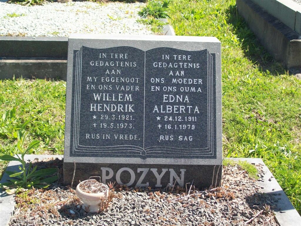 POZYN Willem Hendrik 1921-1973 &amp; Edna Alberta 1911-1979