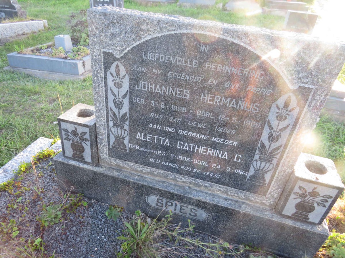 SPIES Johannes Hermanus 1898-1960 &amp; Aletta Catherina C. BOSHOFF 1905-1984