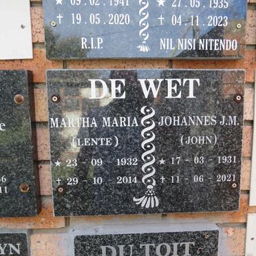 WET Johannes J.M., de 1931-2021 & Martha Maria 1932-2014