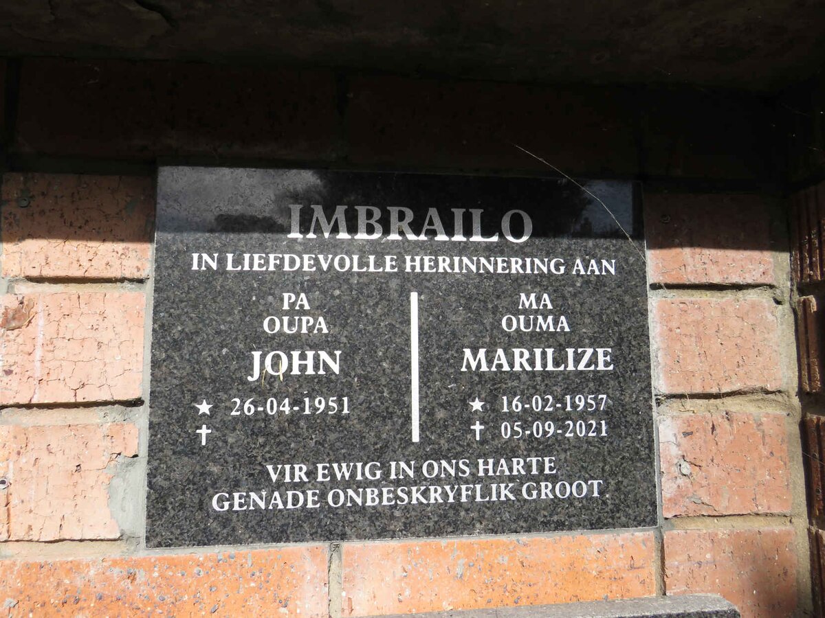 IMBRAILO John 1951- & Marilize 1957-2021