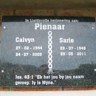 PIENAAR Calvyn 1944-2009 &amp; Sarie 1946-2011
