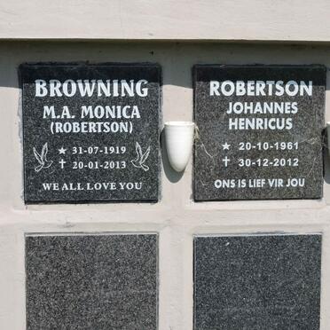 BROWNING M.A. nee ROBERTSON 1919-2013 :: ROBERTSON Johannes Henricus 1961-2012