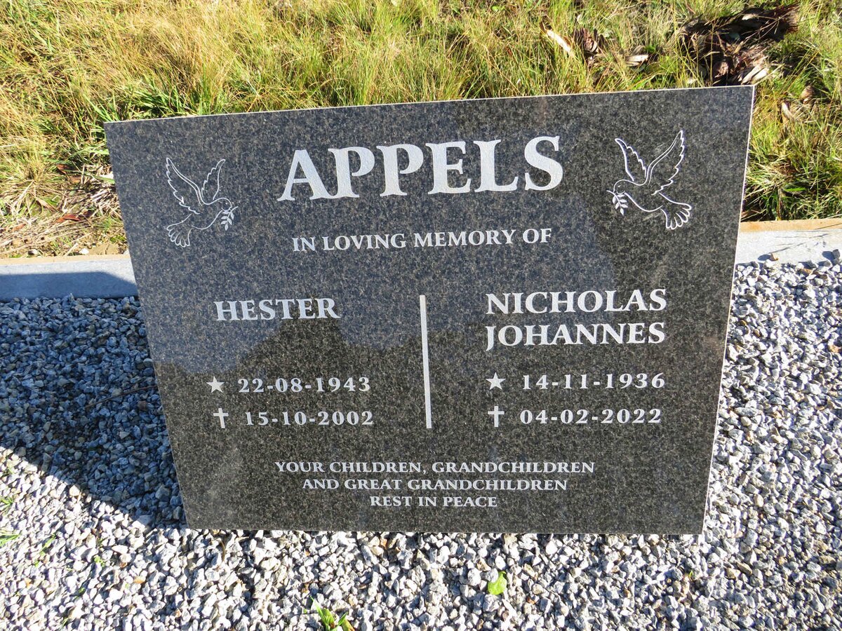 APPELS Nicholas Johannes 1936-2022 &amp; Hester 1943-2002