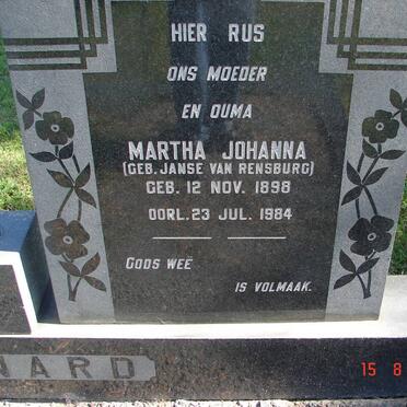 BARNARD Martha Johanna nee JANSE VAN RENSBURG 1898-1984