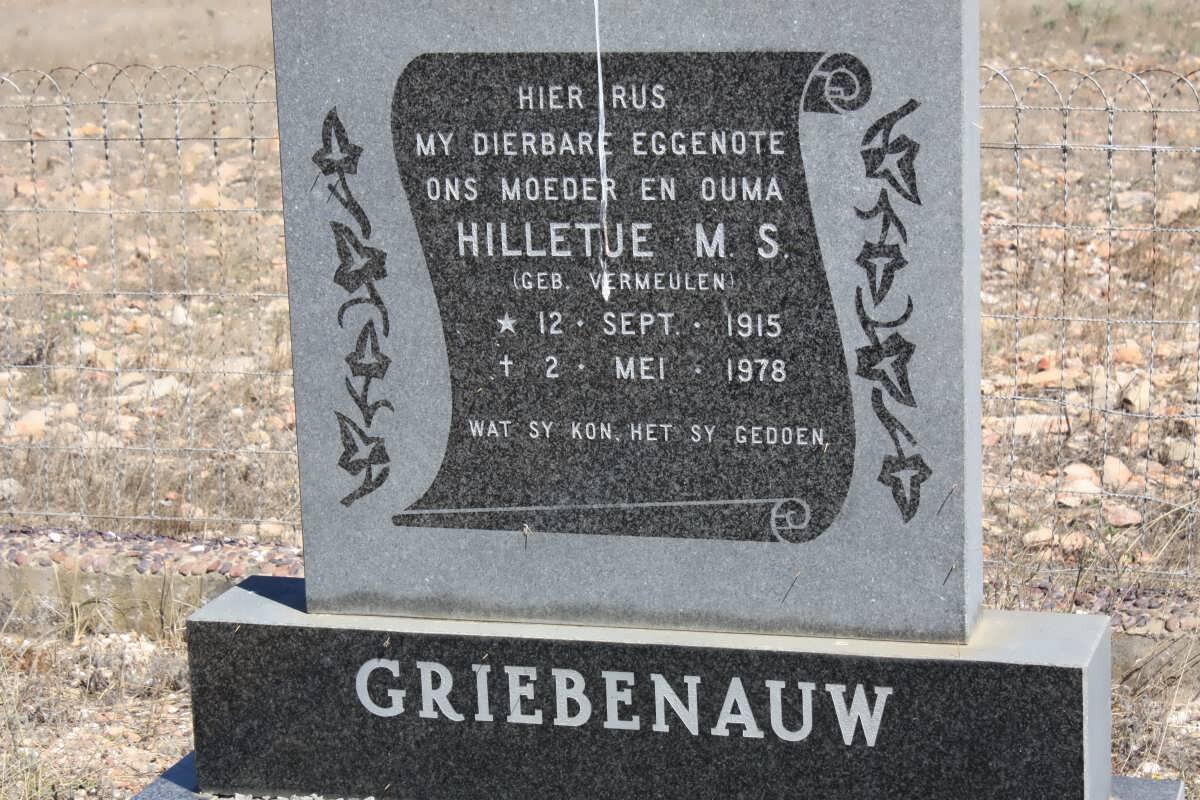 GRIEBENAUW Hilletje M.S. nee VERMEULEN 1915-1978