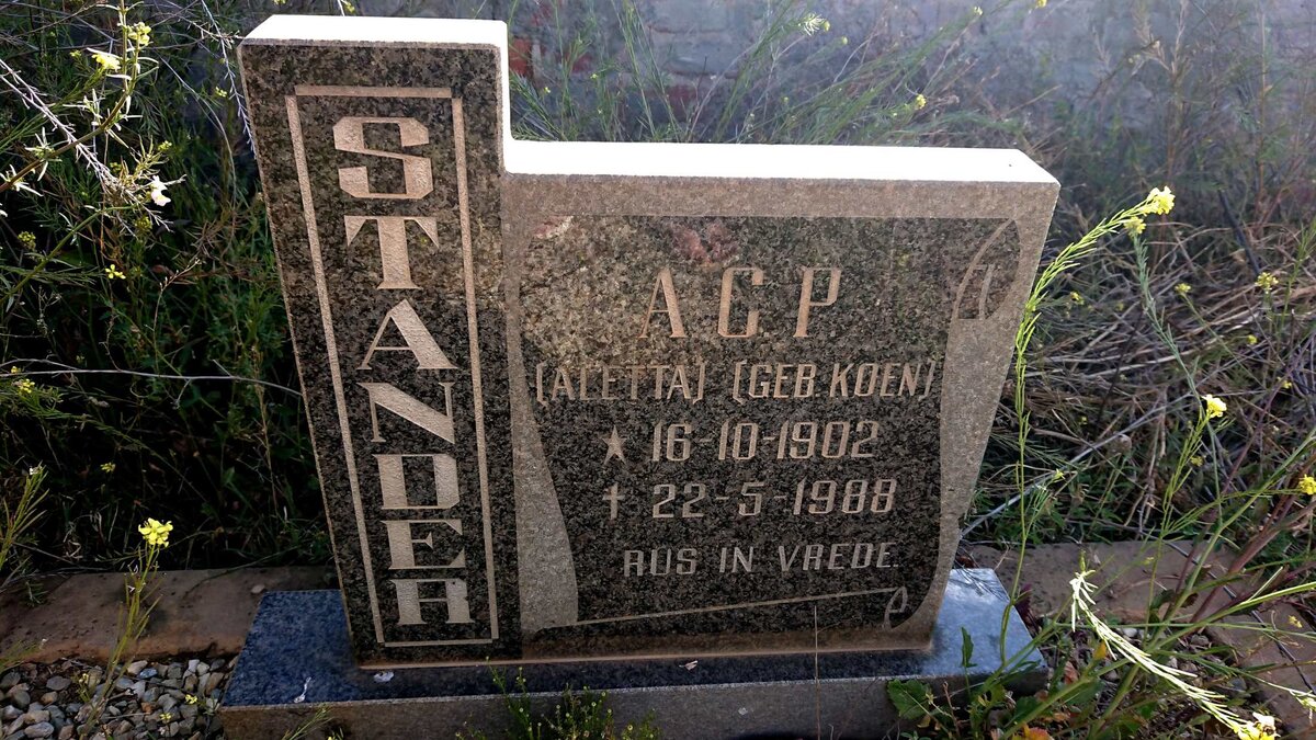 STANDER A.C.P. nee KOEN 1902-1988