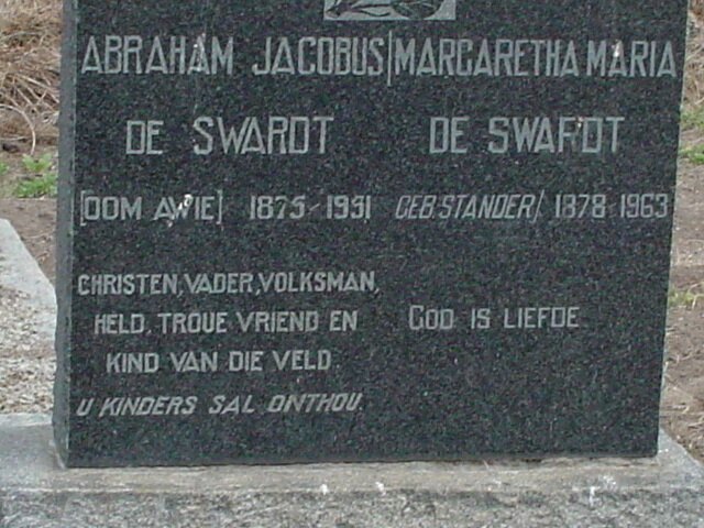 SWARDT Abraham Jacobus, de 1875-1951 &amp; Margaretha Maria STANDER 1878-1963