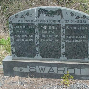 SWARDT Barend Jacobus, de 1886-1965 &amp; Anna Sophia BOTHA 1889-1917 &amp; Anna Dorothea M. BOTHA 1891-1942