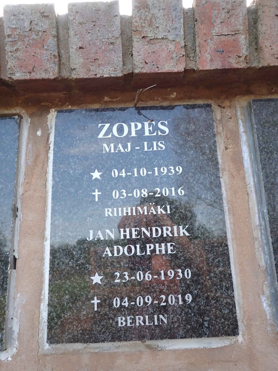 ZOPES Jan Hendrik Adolphe 1930-2019 & Maj-Lis 1939-2016
