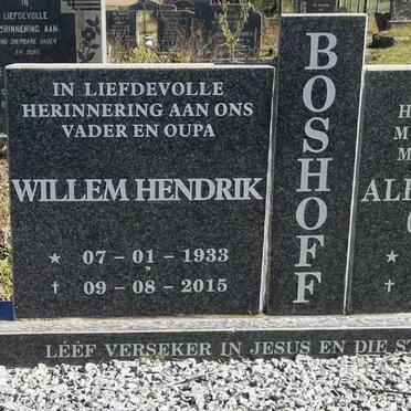 BOSHOFF Willem Hendrik 1933-2015 &amp; Aletta Sophia JOUBERT 1934-2012