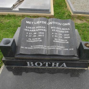BOTHA Louis Johannes 1942-2017 &amp; Wilhelmina Elizabeth 1944-2020