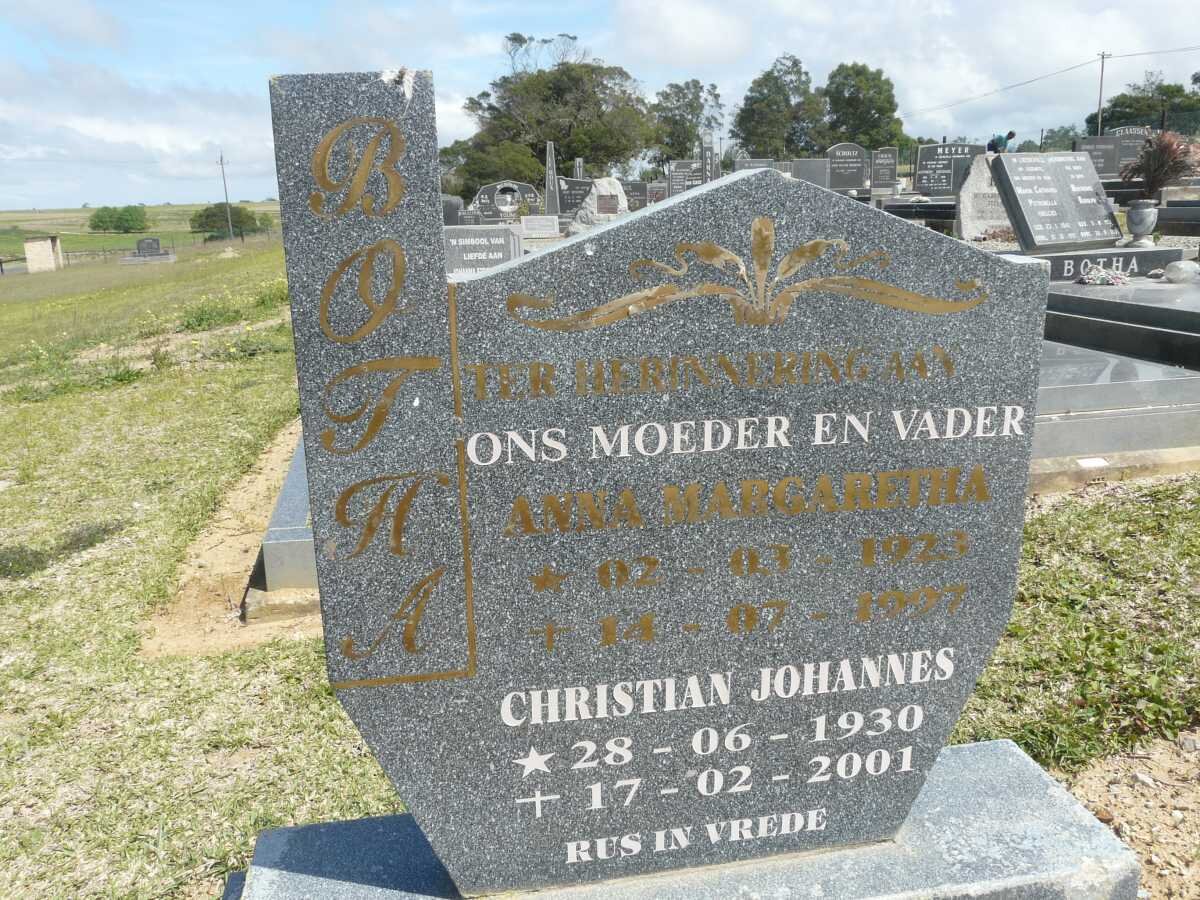 BOTHA Christian Johannes 1930-2001 &amp; Anna Margaretha 1923-1997