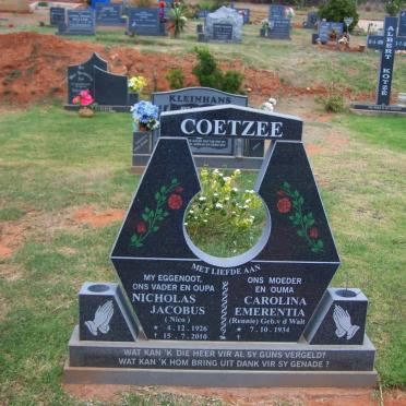 COETZEE Nicolas Jacobus 1926-2010 &amp; Carolina Emerentia v.d. WALT 1934-