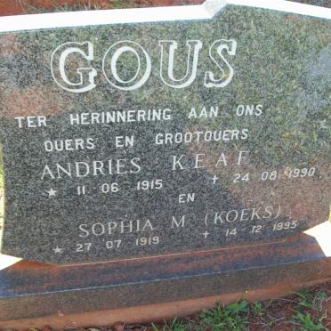 GOUS K.E.A.F. 1915-1990 &amp; Sophia M. 1919-1995
