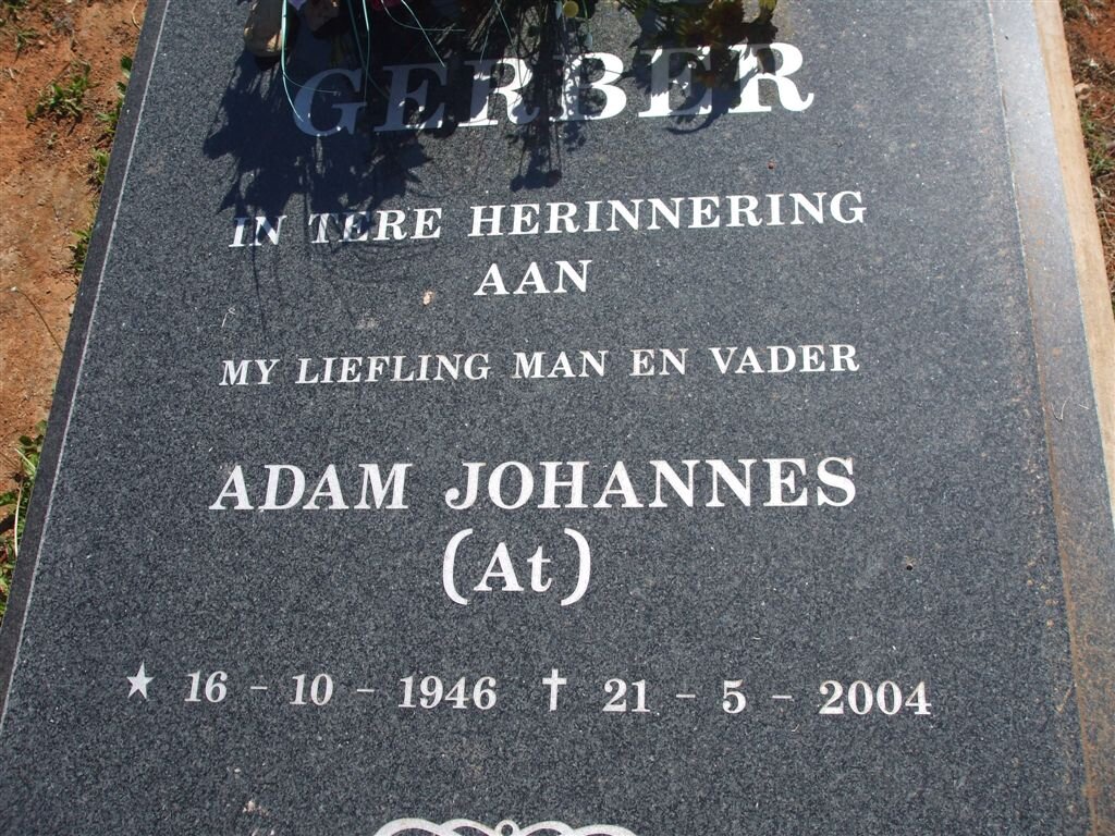 GERBER Adam Johannes 1946-2004 &amp; Catherine Magdalene Elizabeth 1946-