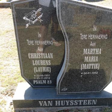 HUYSSTEEN Christiaan Lourens, van 1951-2012 &amp; Martha Maria 1952-