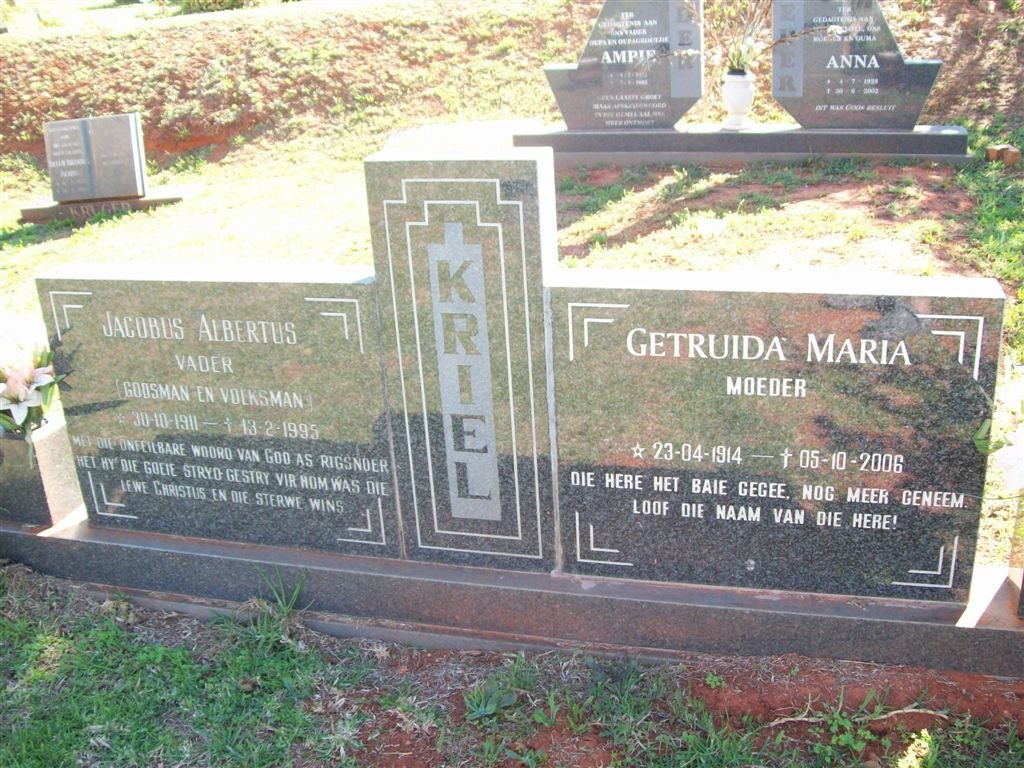 KRIEL Jacobus Albertus 1911-1995 &amp; Getruida Maria 1914-2006