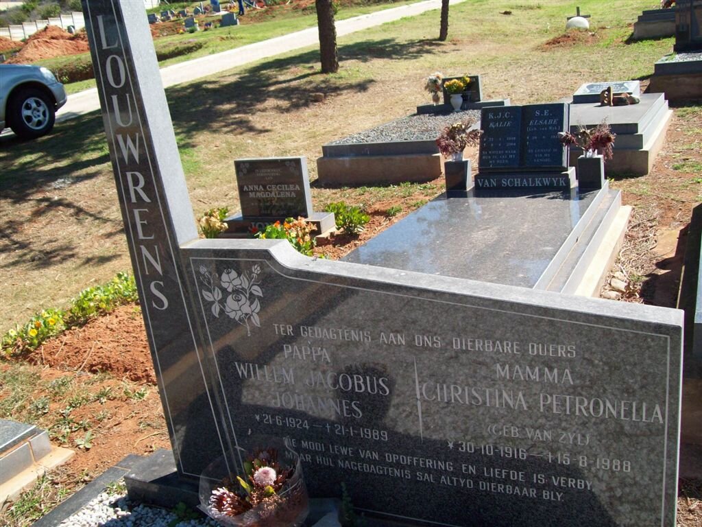 LOUWRENS Willem Jacobus Johannes 1824-1989 &amp; Christina Petronella VAN ZYL 1916-1988