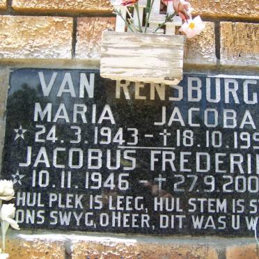 RENSBURG Jacobus Frederik, van 1946-2003 &amp; Maria Jacoba 1943-1995