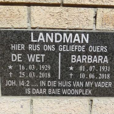 LANDMAN De Wet 1929-2018 &amp; Barbara 1931-2018