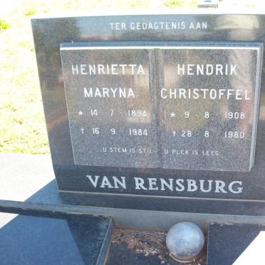 RENSBURG Hendrik Christoffel, van 1908-1980 &amp; Henrietta Maryna 1894-1984