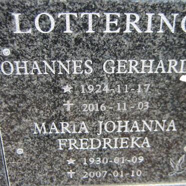 LOTTERING Johannes Gerhardus 1924-2016 &amp; Maria Johanna Fredrieka 1930-2007
