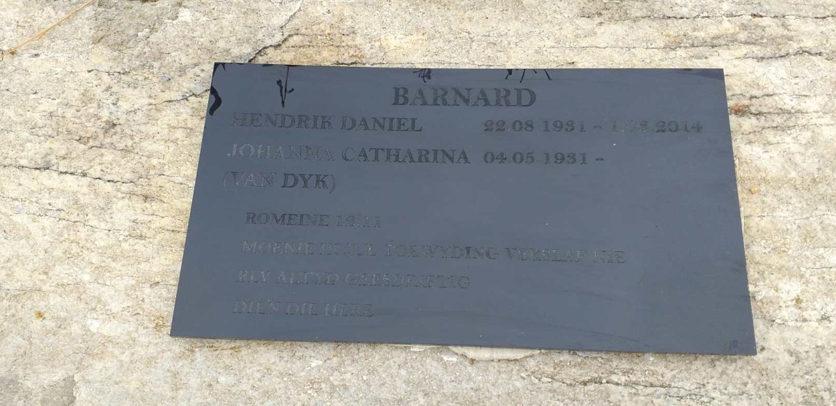 BARNARD Hendrik Daniel 1931-2014 &amp; Johanna Catharina VAN DYK 1931-