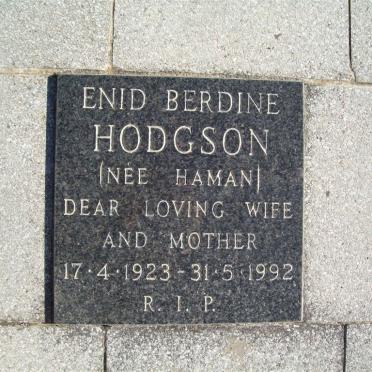 HODGSON Enid Berdine nee HAMAN 1923-1992