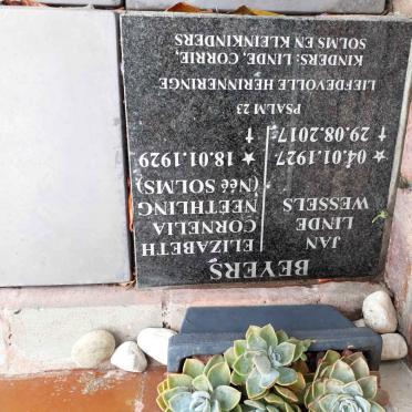 BEYERS Jan Linde Wessels 1927-2017 &amp; Elizabeth Cornelia Neethling SOLMS 1929-
