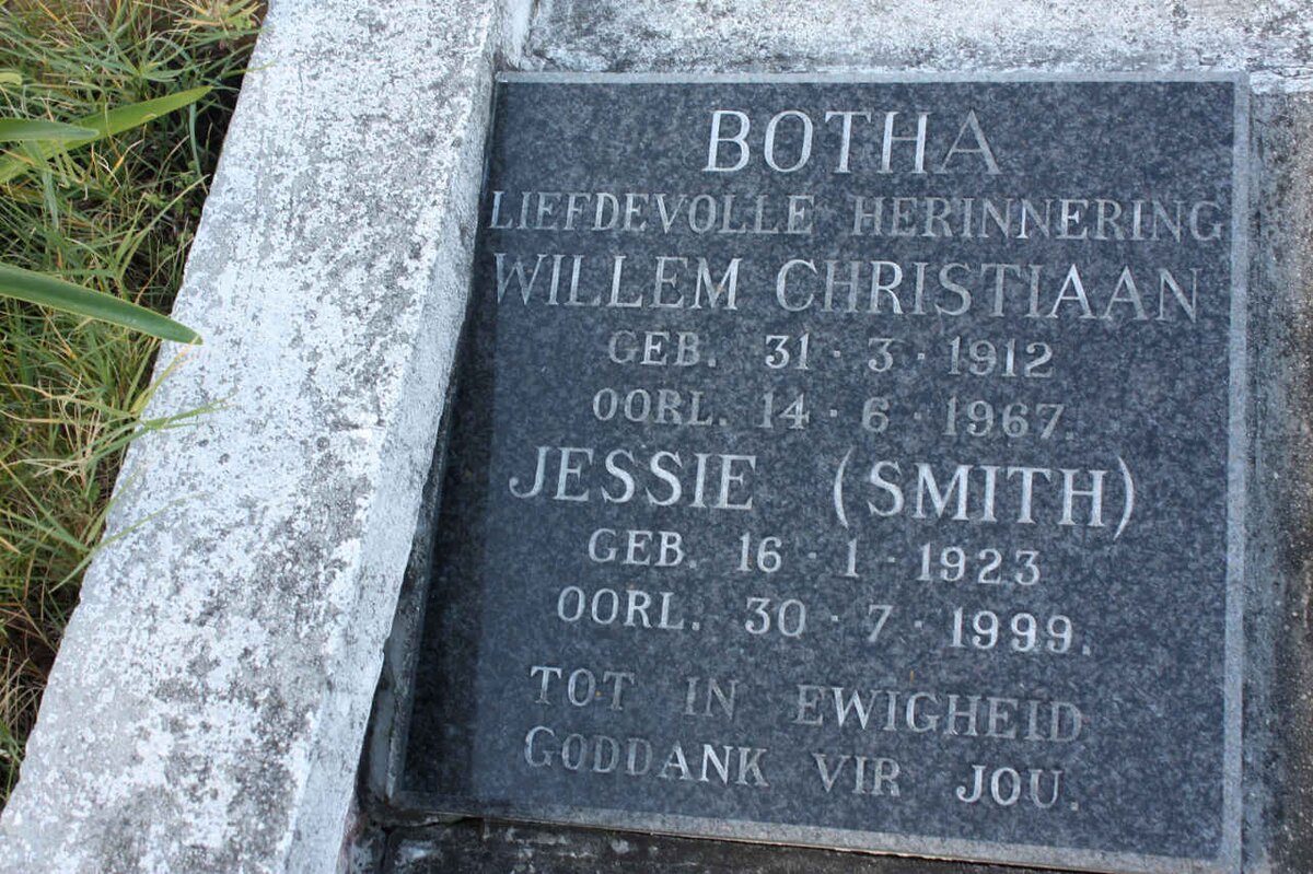 BOTHA Willem Christiaan 1912-1967 &amp; Jessie SMITH 1923-1999
