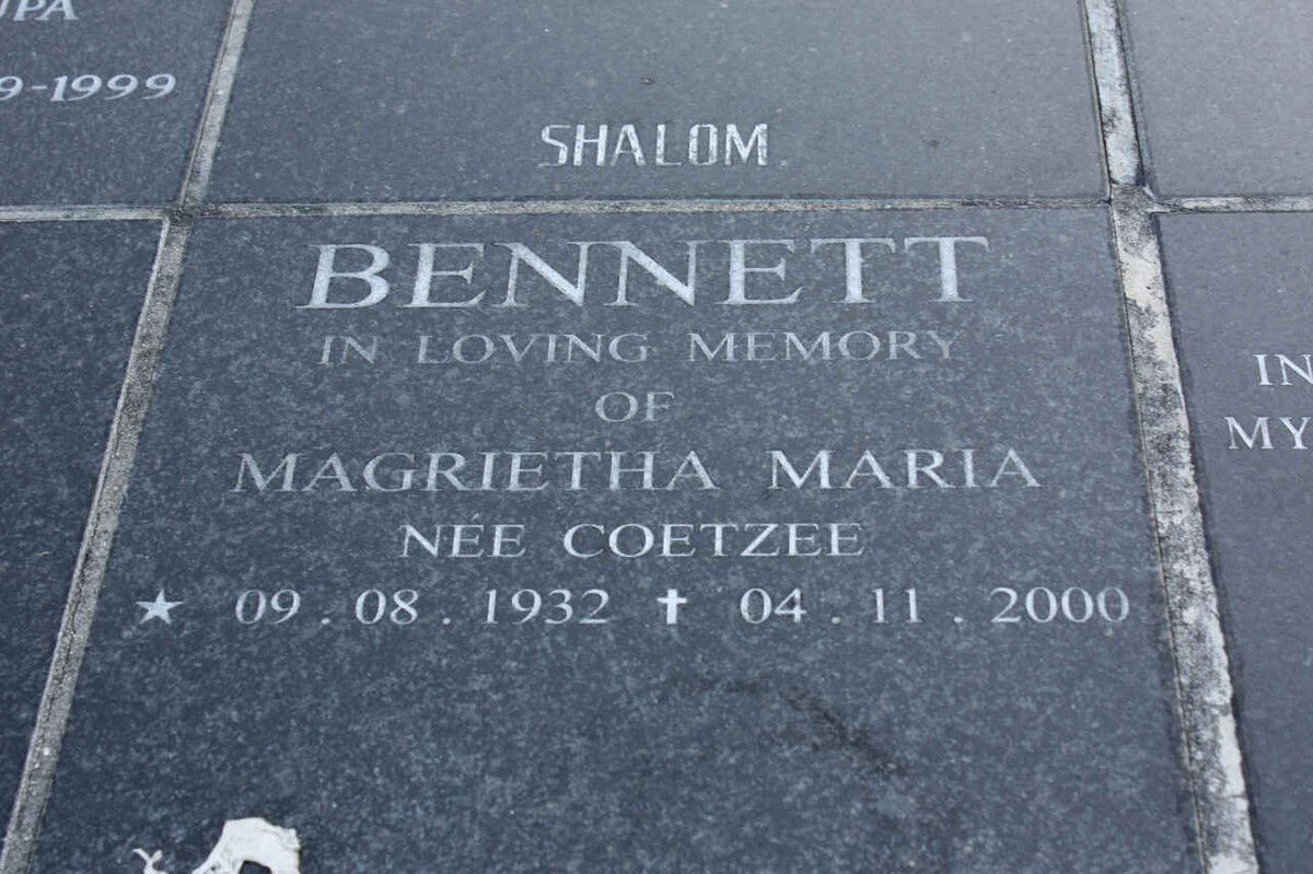 BENNETT Magrietha Maria nee COETZEE 1932-2000