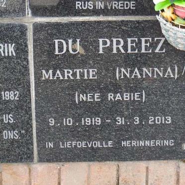 PREEZ Martie, du nee RABIE 1919-2013