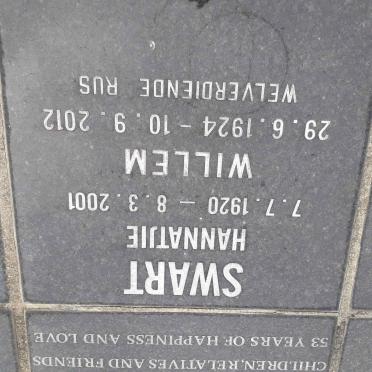 SWART Willem 1924-2012 &amp; Hannatjie 1920-2001