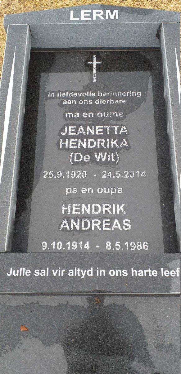 LERM Hendrik Andreas 1914-1986 &amp; Jeanette Hendrika DE WIT 1920-2014