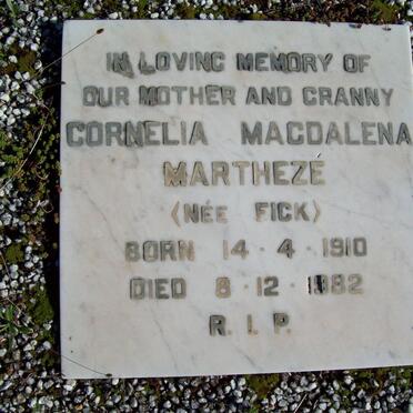MARTHEZE Cornelia Magdalena nee FICK 1910-1982