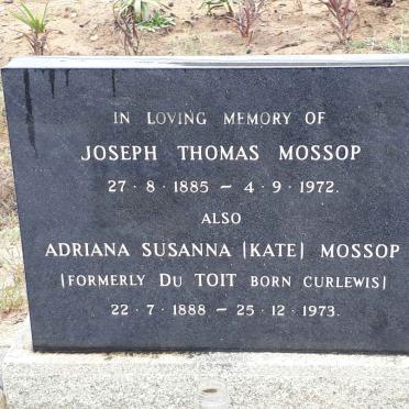 MOSSOP Joseph Thomas 1885-1972 &amp; Adriana Susanna CURLEWIS formerly DU TOIT 1888-1973