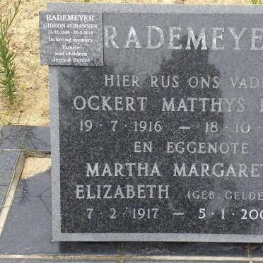 RADEMEYER Ockert Matthys Britz 1916-1990 &amp; Martha Margaretha Elizabeth GELDENHUYS 1917-2007
