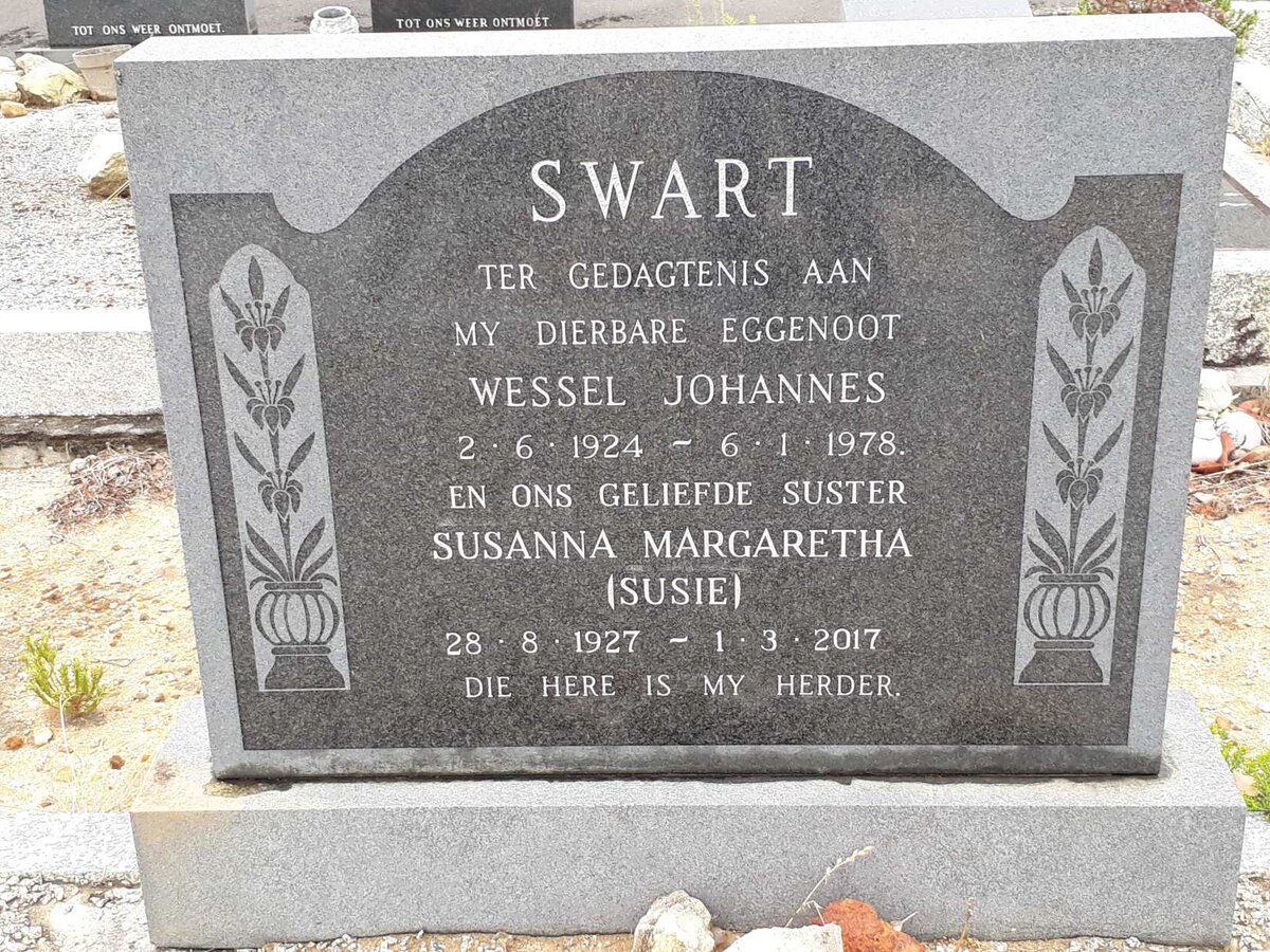 SWART Wessel Johannes 1924-1978 &amp; Susanna Margaretha 1927-2017