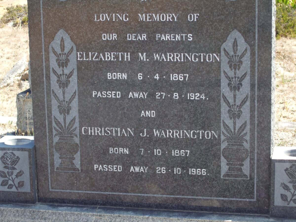 WARRINGTON Christian J. 1867-1966 &amp; Elizabeth M. 1867-1924