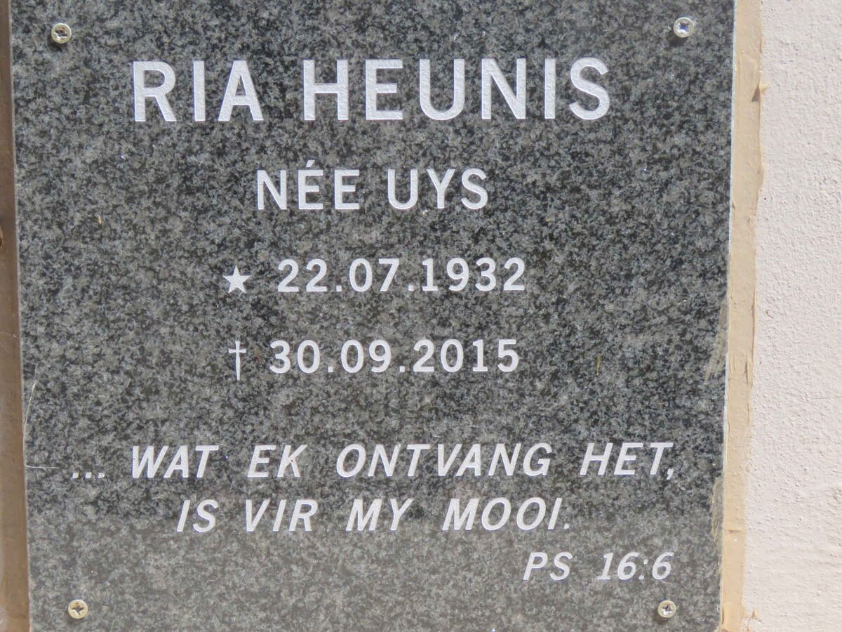 HEUNIS Ria nee UYS 1932-2015