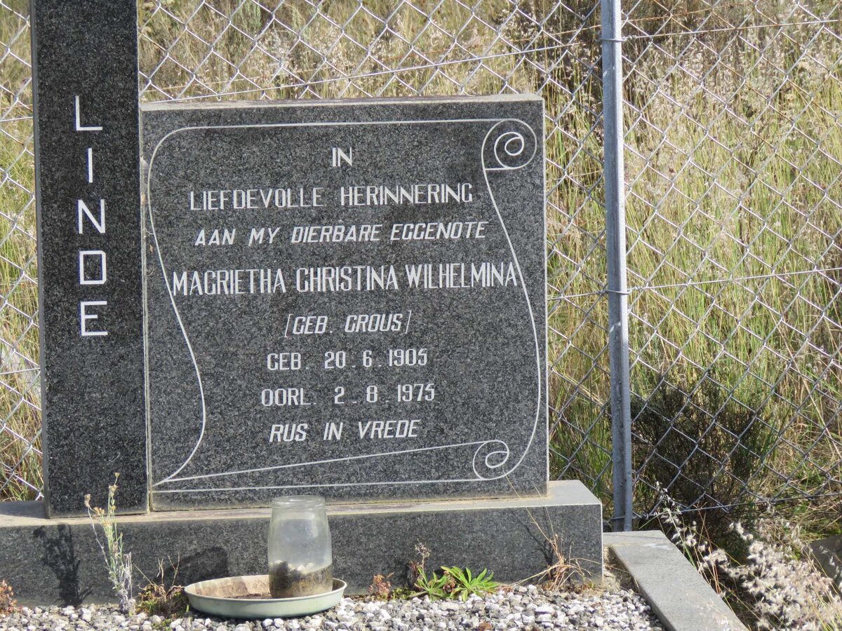 LINDE Magrietha Christina Wilhelmina nee CROUS 1905-1975