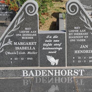 BADENHORST Jan Hendrik 1942-2003 &amp; Margaret Isabella MULLER 1945-