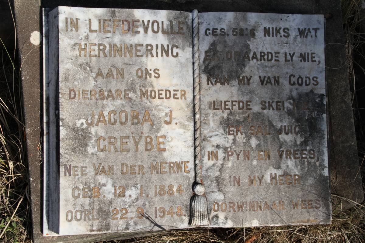 GREYBE Jacoba J. nee VAN DER MERWE 1884-1948