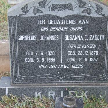 KRIEK Cornelius Johannes 1870-1955 &amp; Susanna Elizabeth CLAASSEN 1878-1957