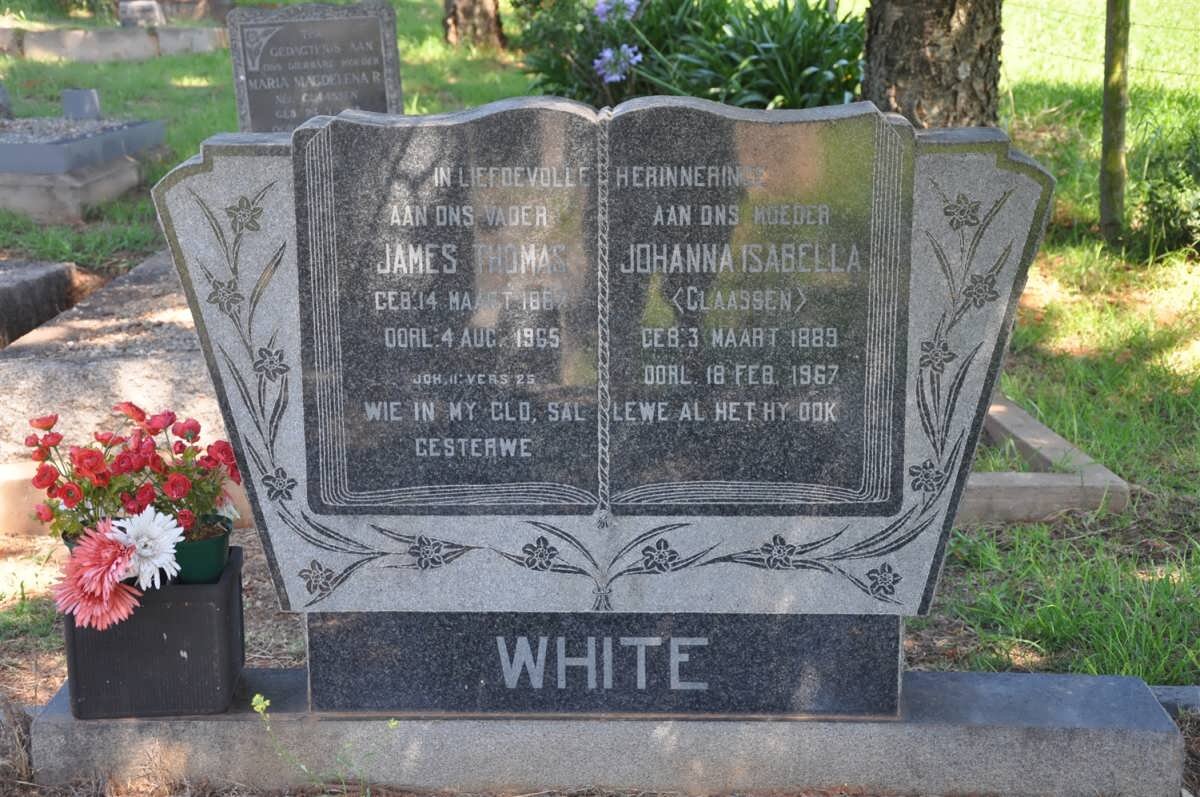 WHITE James Thomas 1868-1987 &amp; Johanna Isabella CLAASSEN 1889-1967