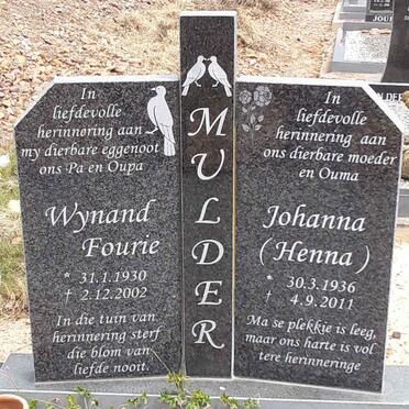 MULDER Wynand Fourie 1930-2002 &amp; Johanna 1936-2011