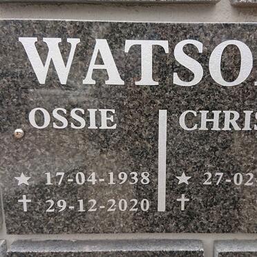 WATSON Ossie 1938-2020 &amp; Christa 1941-